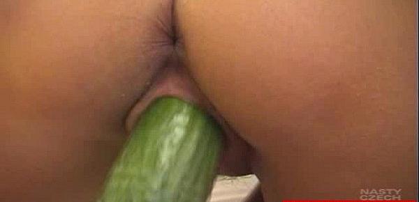  Kristyna masterbates in addition to huge cucumber